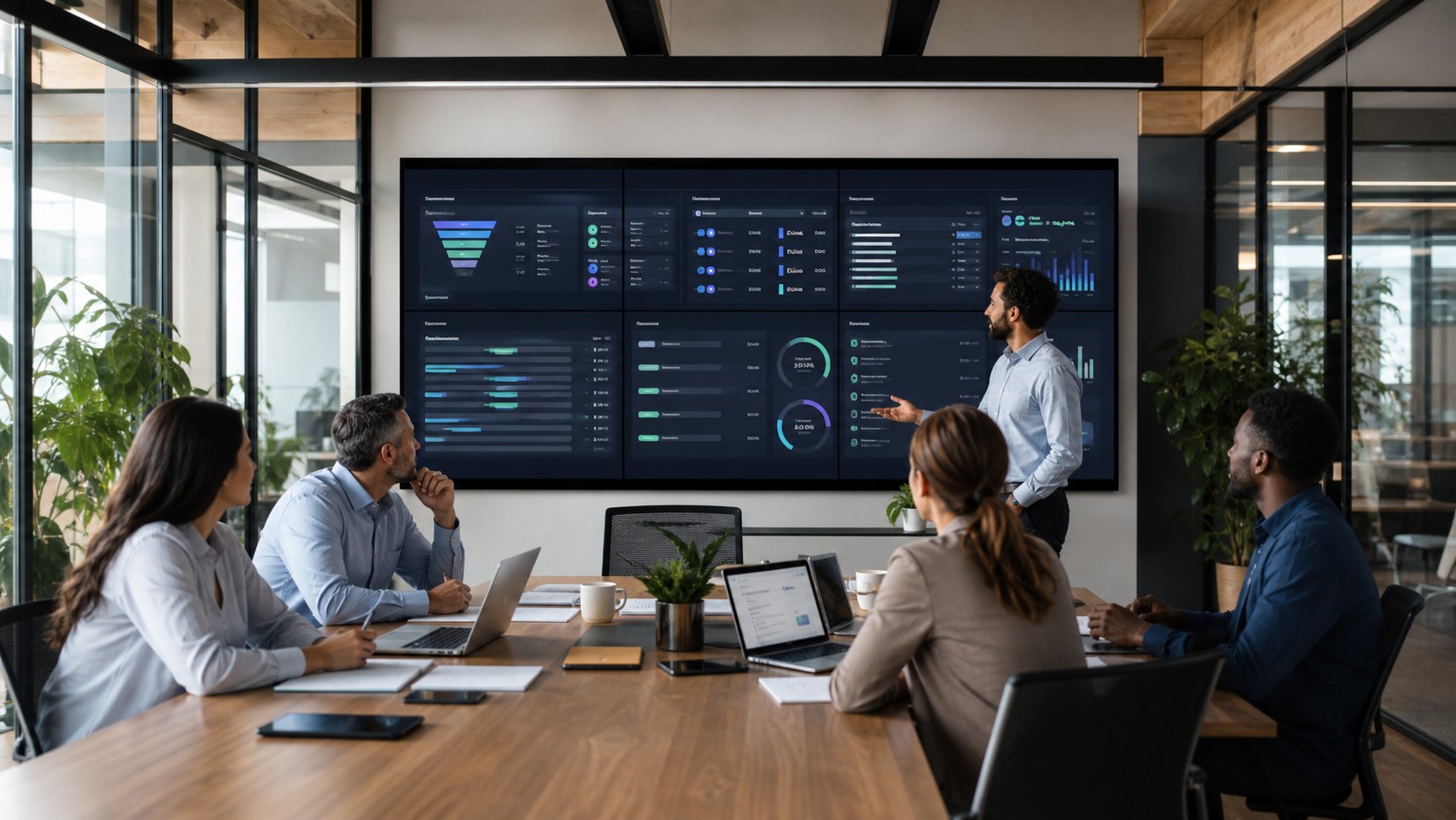 Business team reviewing an AI automation command center