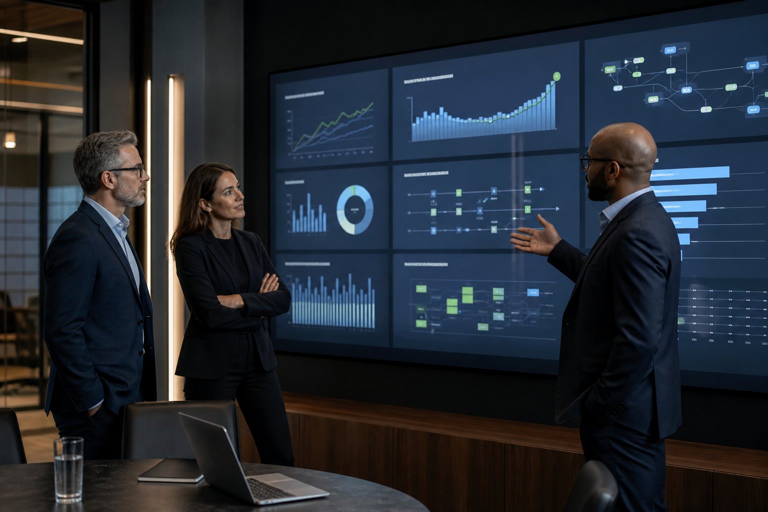 Executive team reviewing automation performance